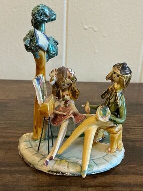 Rare Vintage French artist Lucien Neuquelman Couple In Paris Ceramic Sculpture